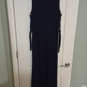 MICHAEL Michael Kors Navy Wide-Leg Jumpsuit with Gold Grommet Ties
